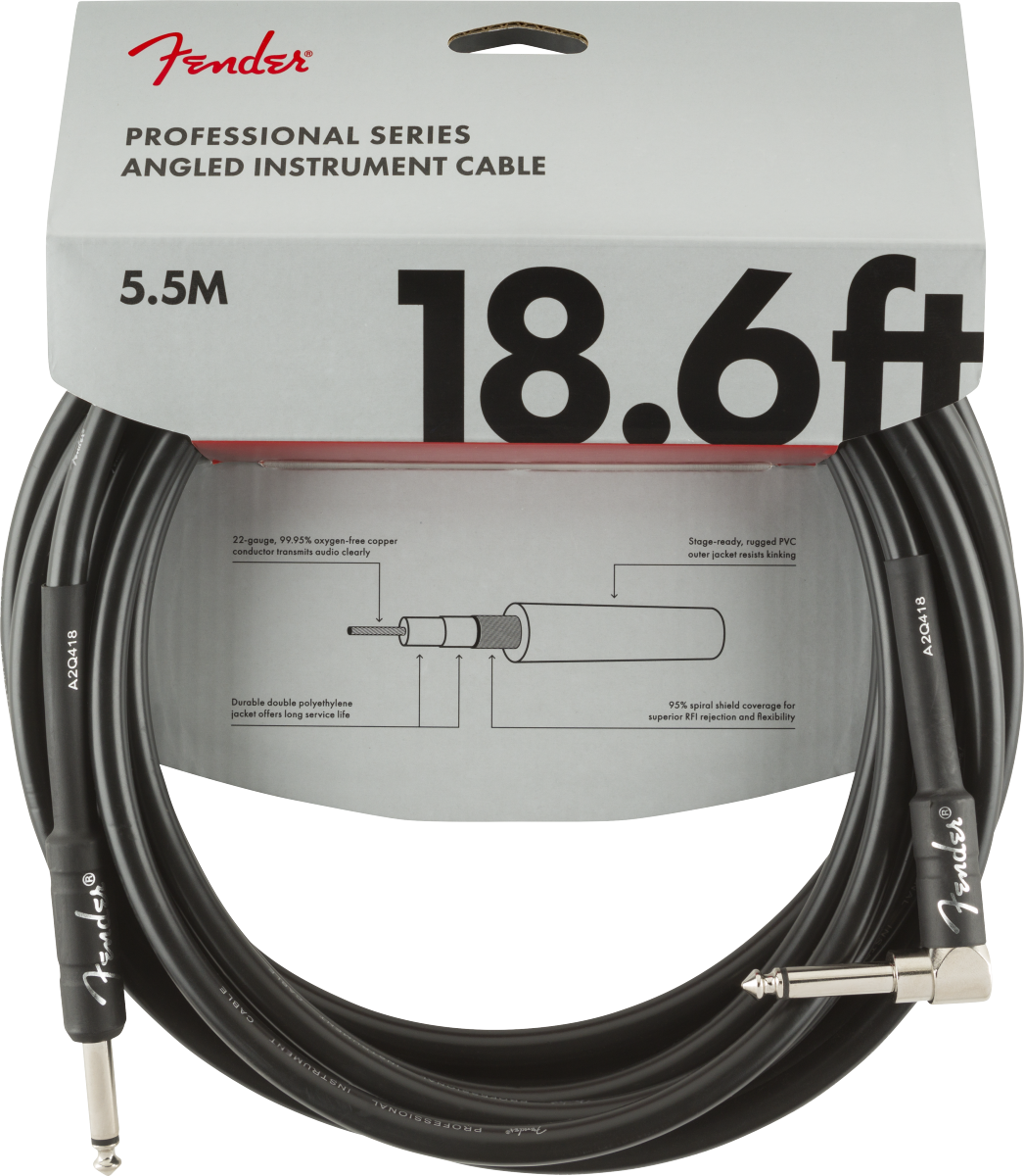 Fender Profesyonel Düz/Açılı Siyah 5.5 Metre Gitar Kablosu