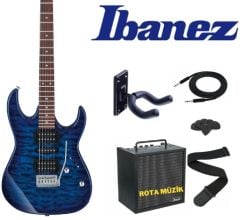 IBANEZ GRX70QA-TBB Transparent Blue Burst Elektro Gitar Set