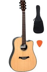 Valler VA555 Solid Top Cutaway Akustik Gitar Parlak Cilalı
