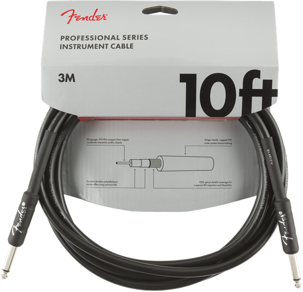 Fender Professional Düz/Düz 3 Metre Siyah Enstrüman Kablo