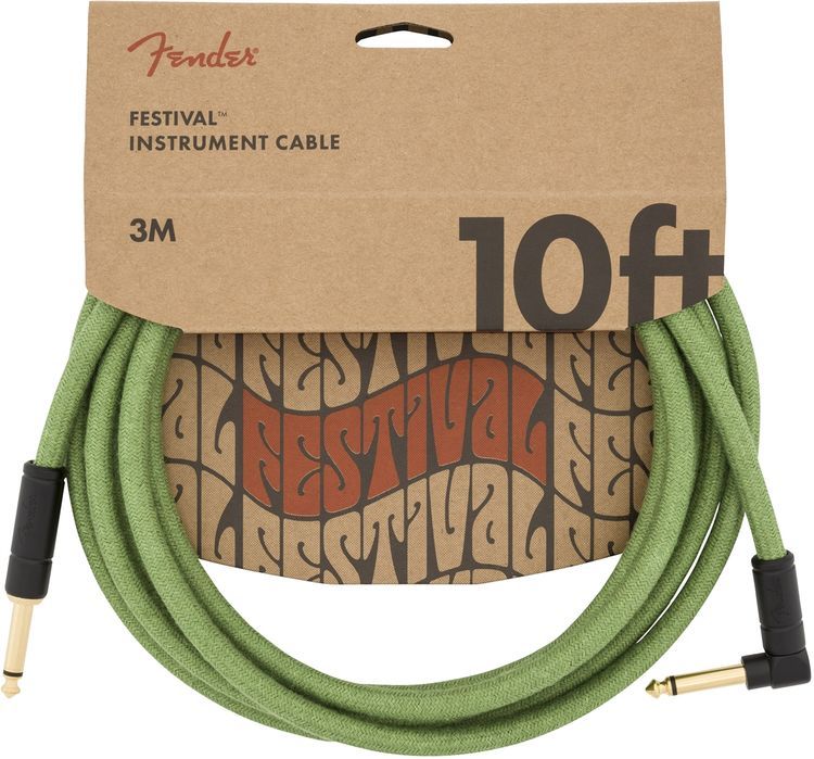 Fender Festival Düz/L Uçlu 3 Metre Pure Hemp Yeşil Enstrüman Kablosu