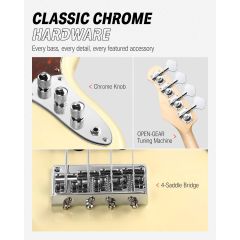 Donner DPB-510R JB-Style Bas Gitar (Vintage White)