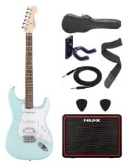 Squier Debut Stratocaster HSS Daphne Blue Elektro Gitar Seti – NUX Mighty Lite BT MKII Amfili