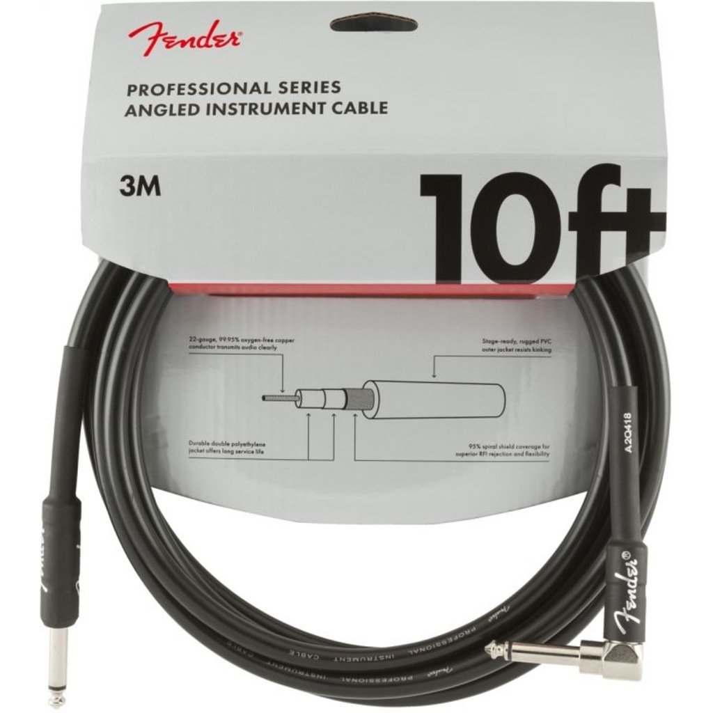 Fender Professional Düz/L Uç 3 Metre Siyah Entrüman Kablo