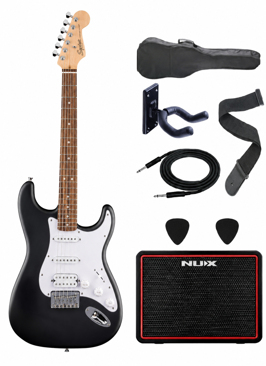 Squier Debut Stratocaster HSS Black Elektro Gitar Seti – NUX Mighty Lite BT MKII Amfi